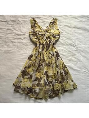 Donna Ricco yellow floral silk babydoll dress with bow detail Size 6